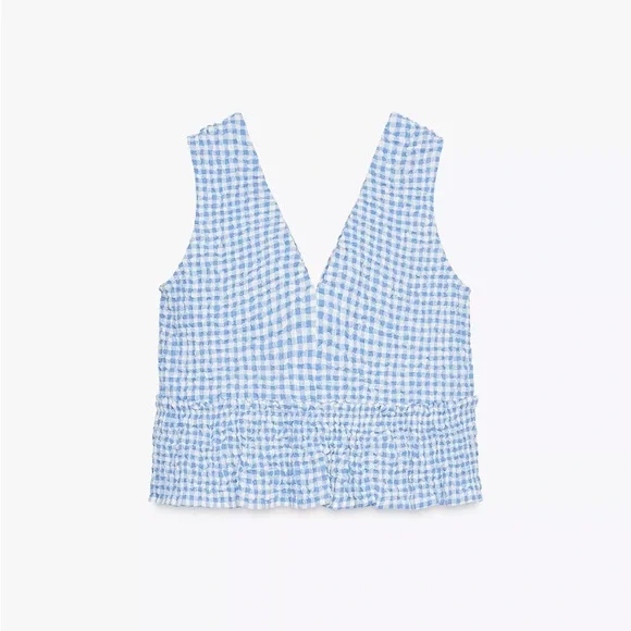 Zara Gingham Top - Light Blue - - Picture 5 of 8